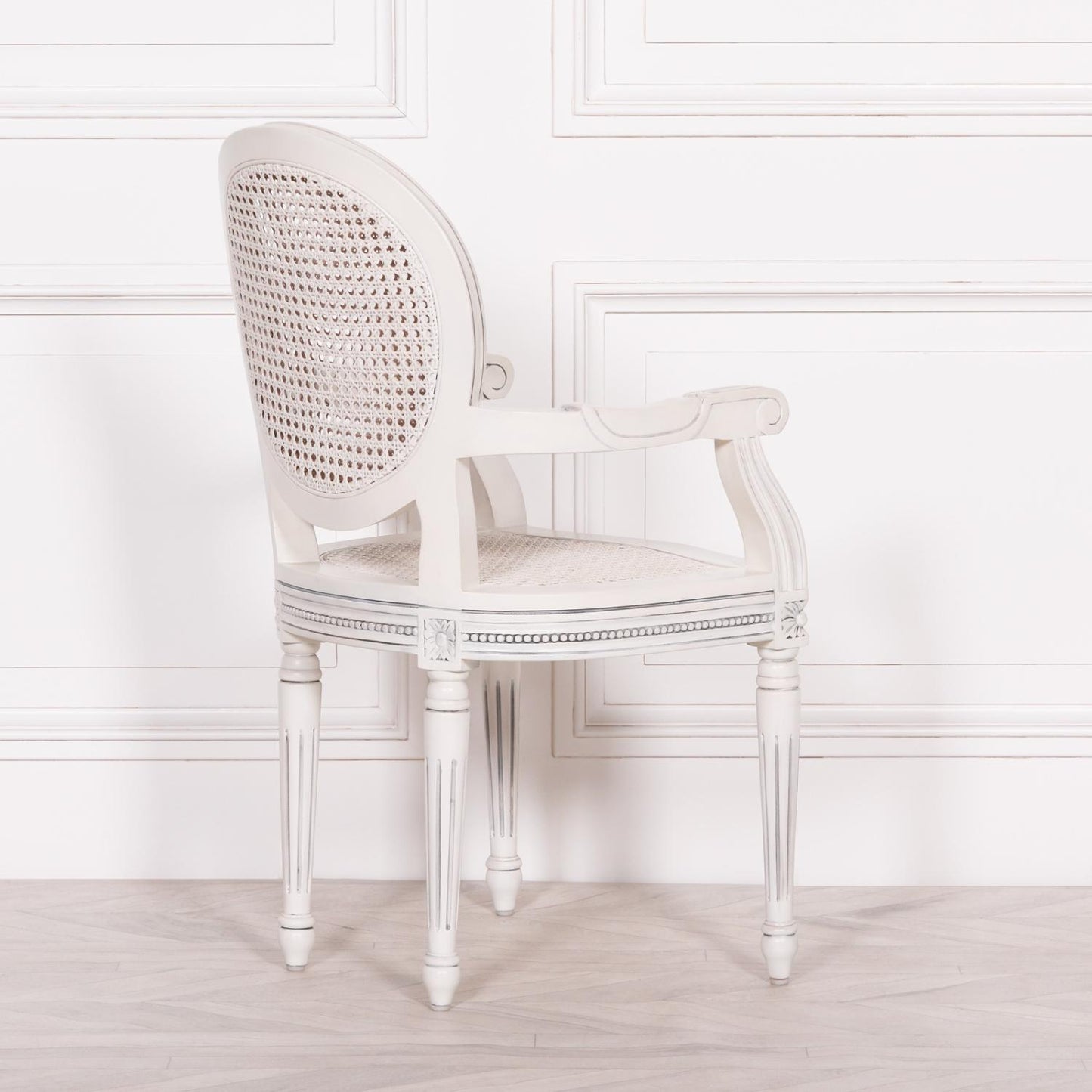 [Set of 2] Maison Reproductions Off White Chateau Rattan Dining / Bedroom Armchairs