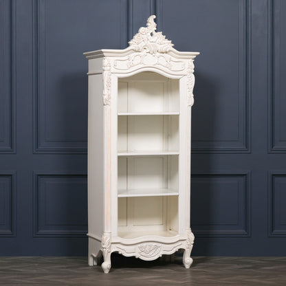 Handcrafted White French Style Mahogany Carved Bookcase - MWF11