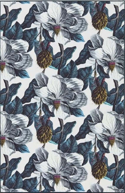 Eco-Washable Blue Rug Floral Design Non-Slip