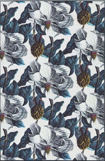 Eco-Washable Blue Rug Floral Design Non-Slip
