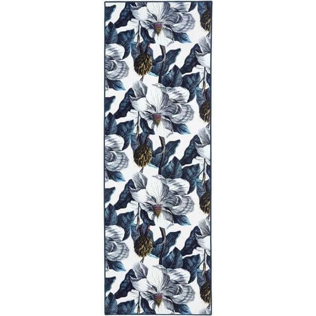 Eco-Washable Blue Rug Floral Design Non-Slip