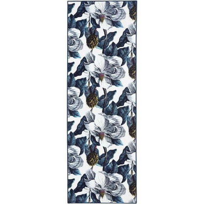 Eco-Washable Blue Rug Floral Design Non-Slip