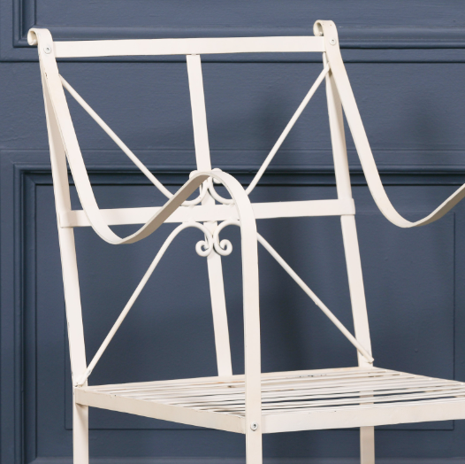 [Set of 2] Maison Reproductions Iron Frame Off White / Cream Distressed Garden Dining Chairs - GDN350