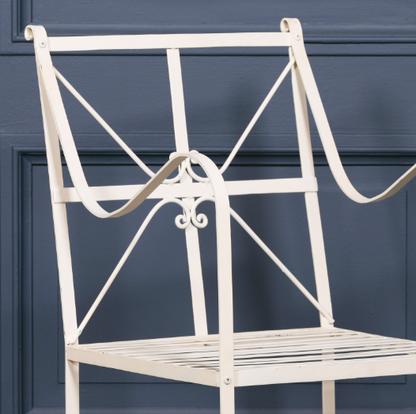 [Set of 2] Maison Reproductions Iron Frame Off White / Cream Distressed Garden Dining Chairs - GDN350