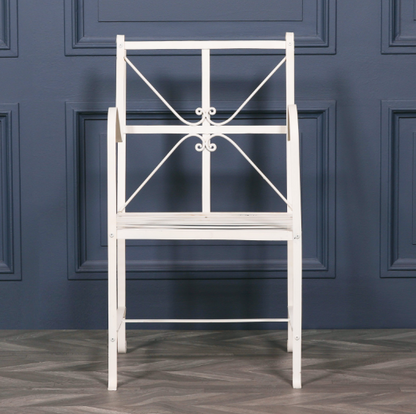 [Set of 2] Maison Reproductions Iron Frame Off White / Cream Distressed Garden Dining Chairs - GDN350