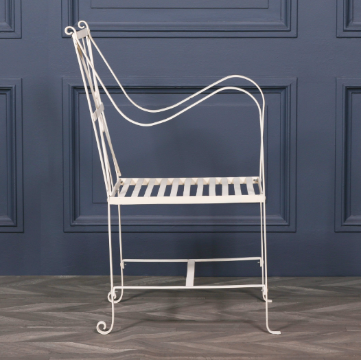 [Set of 2] Maison Reproductions Iron Frame Off White / Cream Distressed Garden Dining Chairs - GDN350