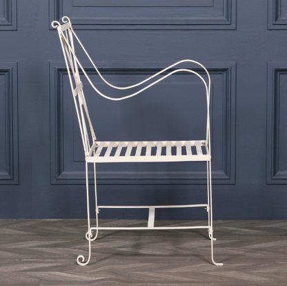 [Set of 2] Maison Reproductions Iron Frame Off White / Cream Distressed Garden Dining Chairs - GDN350
