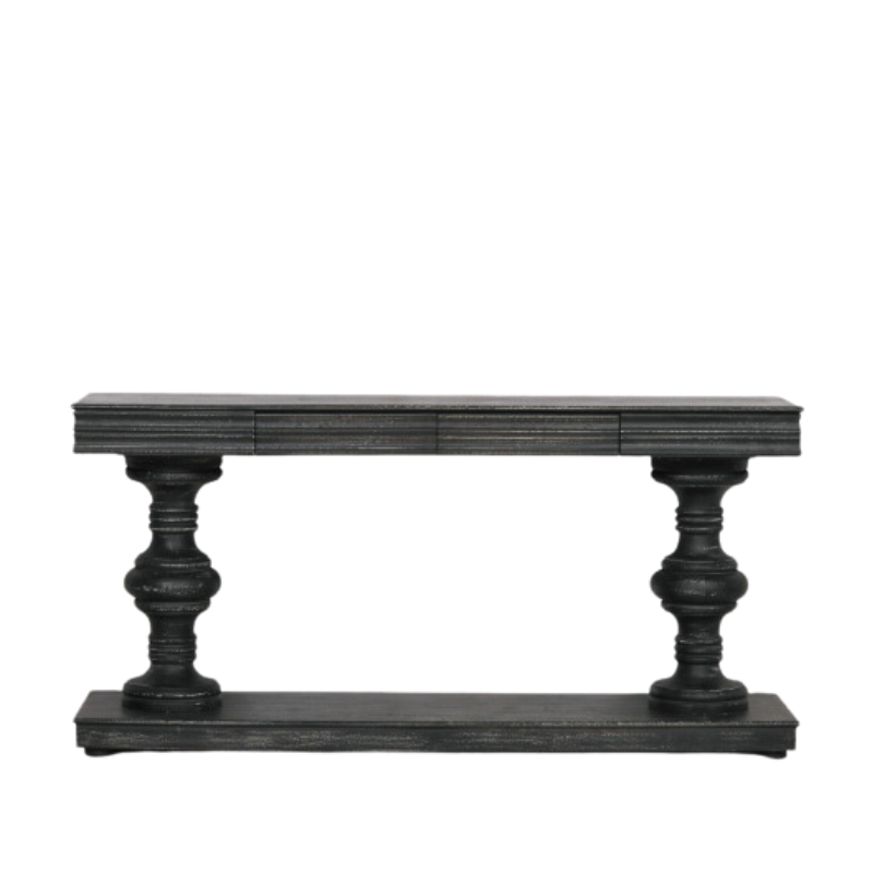 Maison Reproductions 180cm Black Distressed Console Table with Drawers - KFA146