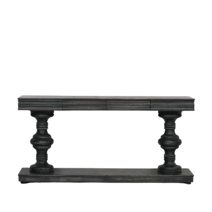 Maison Reproductions 180cm Black Distressed Console Table with Drawers - KFA146