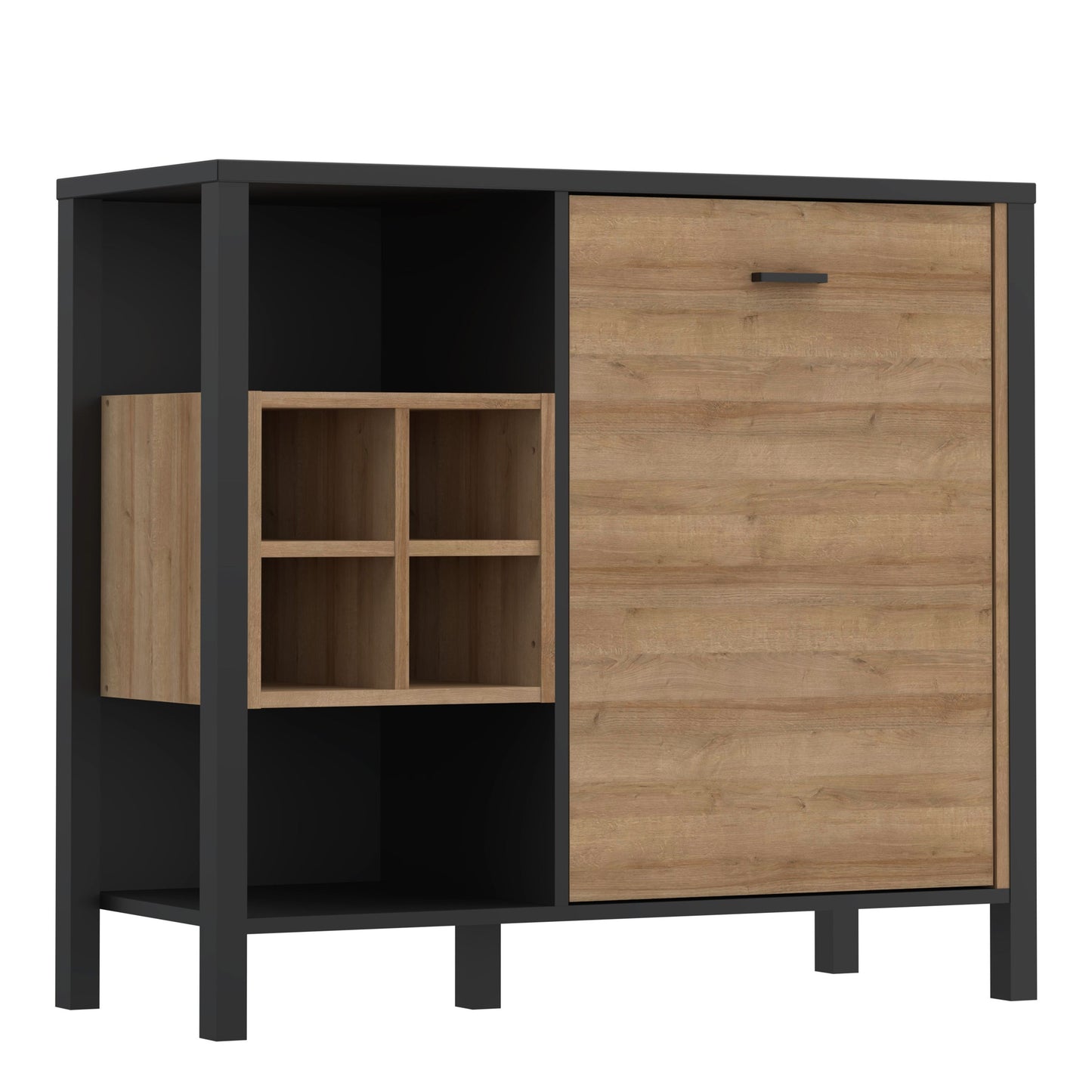 Matt Black Riviera Drinks Cabinet Storage Display Chest in Oak