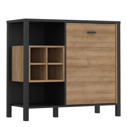 Matt Black Riviera Drinks Cabinet Storage Display Chest in Oak