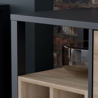 Matt Black Riviera Drinks Cabinet Storage Display Chest in Oak