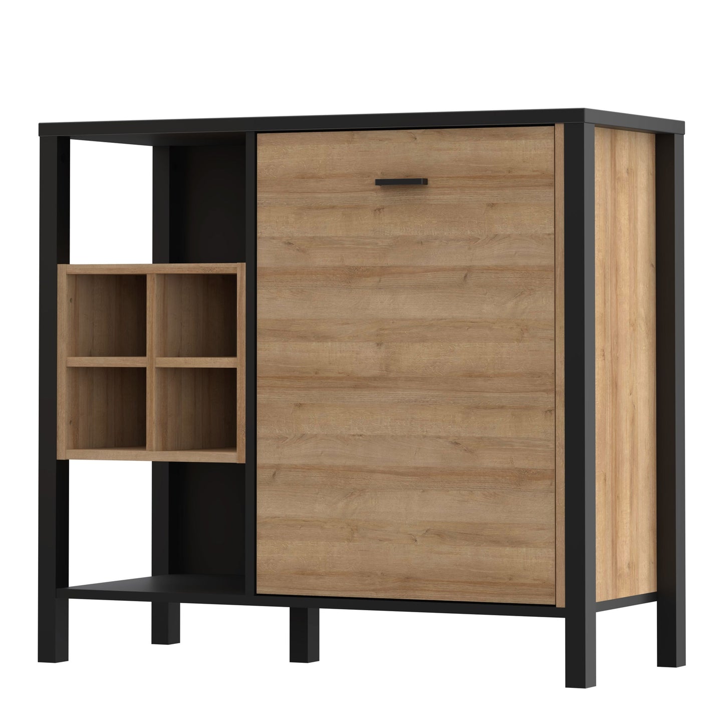 Matt Black Riviera Drinks Cabinet Storage Display Chest in Oak