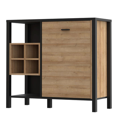 Matt Black Riviera Drinks Cabinet Storage Display Chest in Oak