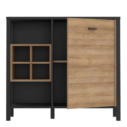 Matt Black Riviera Drinks Cabinet Storage Display Chest in Oak