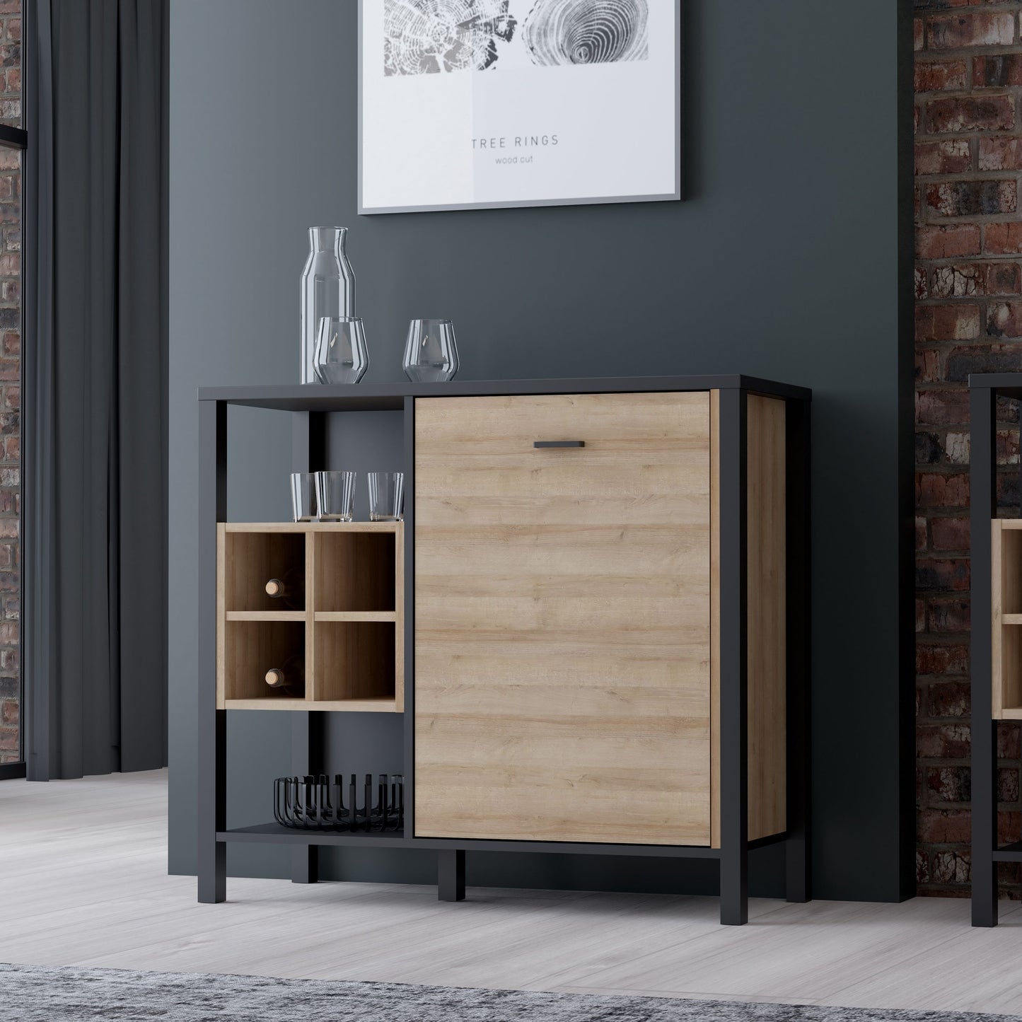 Matt Black Riviera Drinks Cabinet Storage Display Chest in Oak
