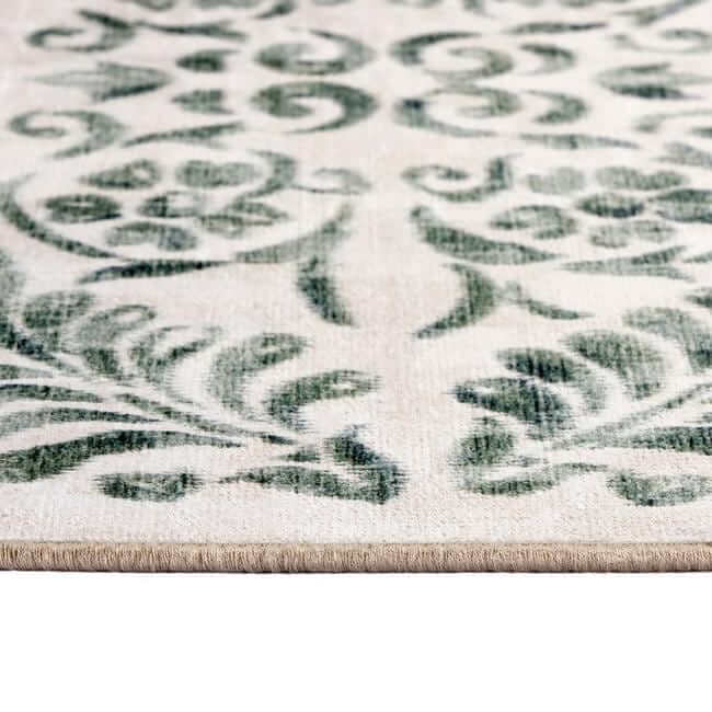 Eco-Washable Beige and Green Rug Floral Design Non-Slip