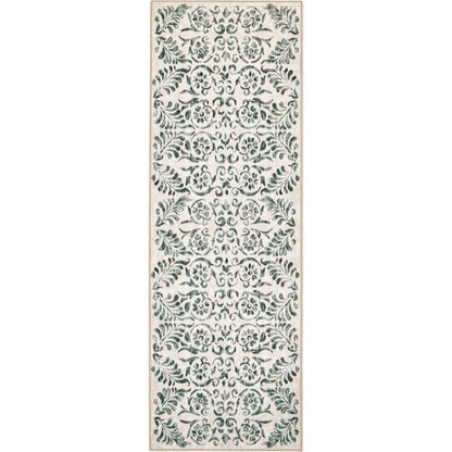 Eco-Washable Beige and Green Rug Floral Design Non-Slip