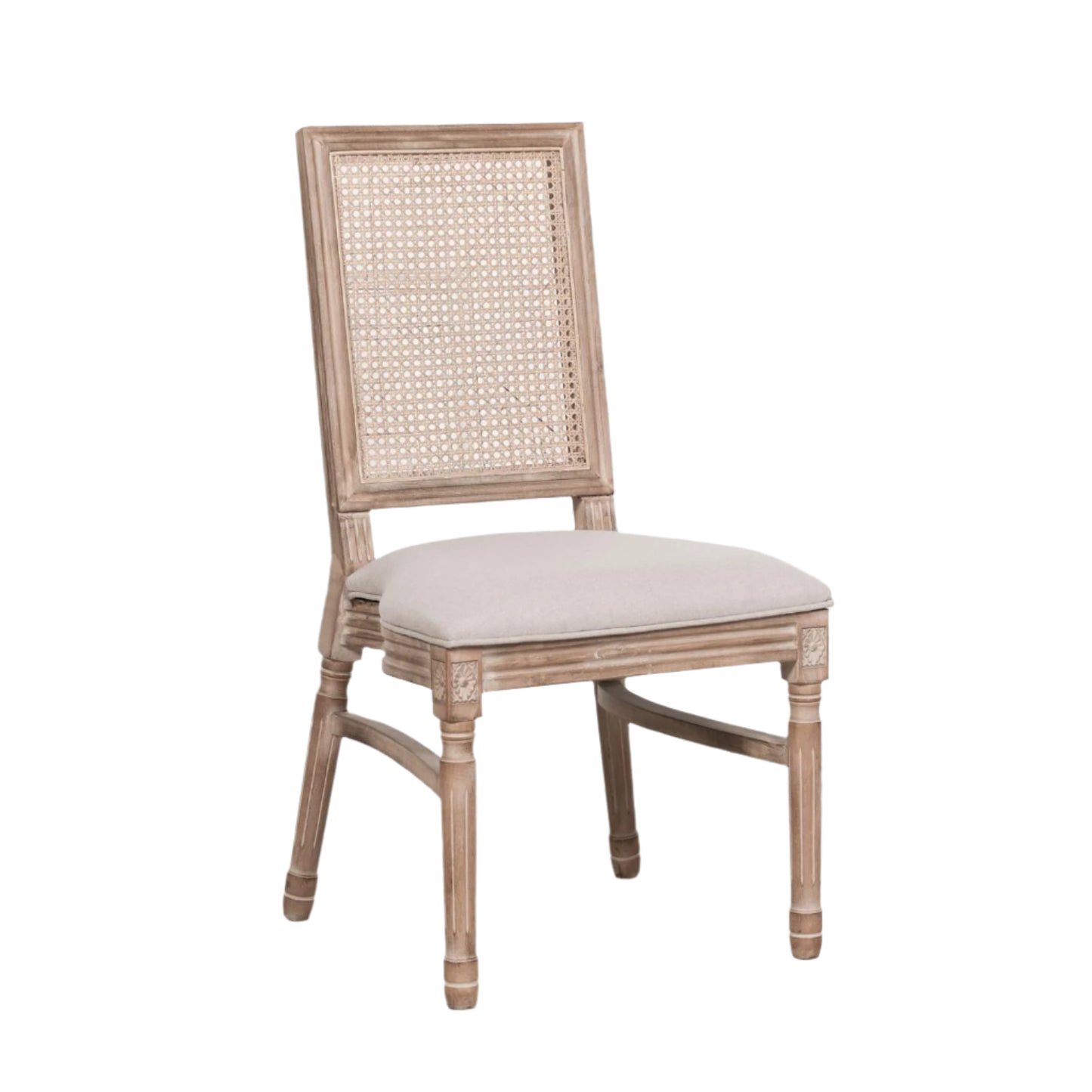 [Set of 2] Maison Reproductions Wooden Louis Upholstered Square Rattan Back Dining Chairs - WDC137