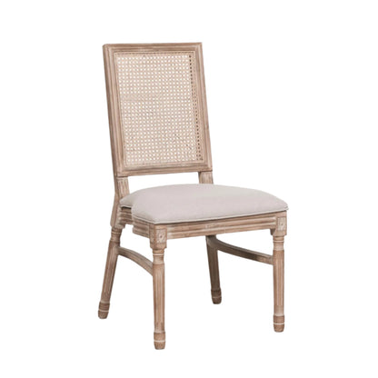 [Set of 2] Maison Reproductions Wooden Louis Upholstered Square Rattan Back Dining Chairs - WDC137