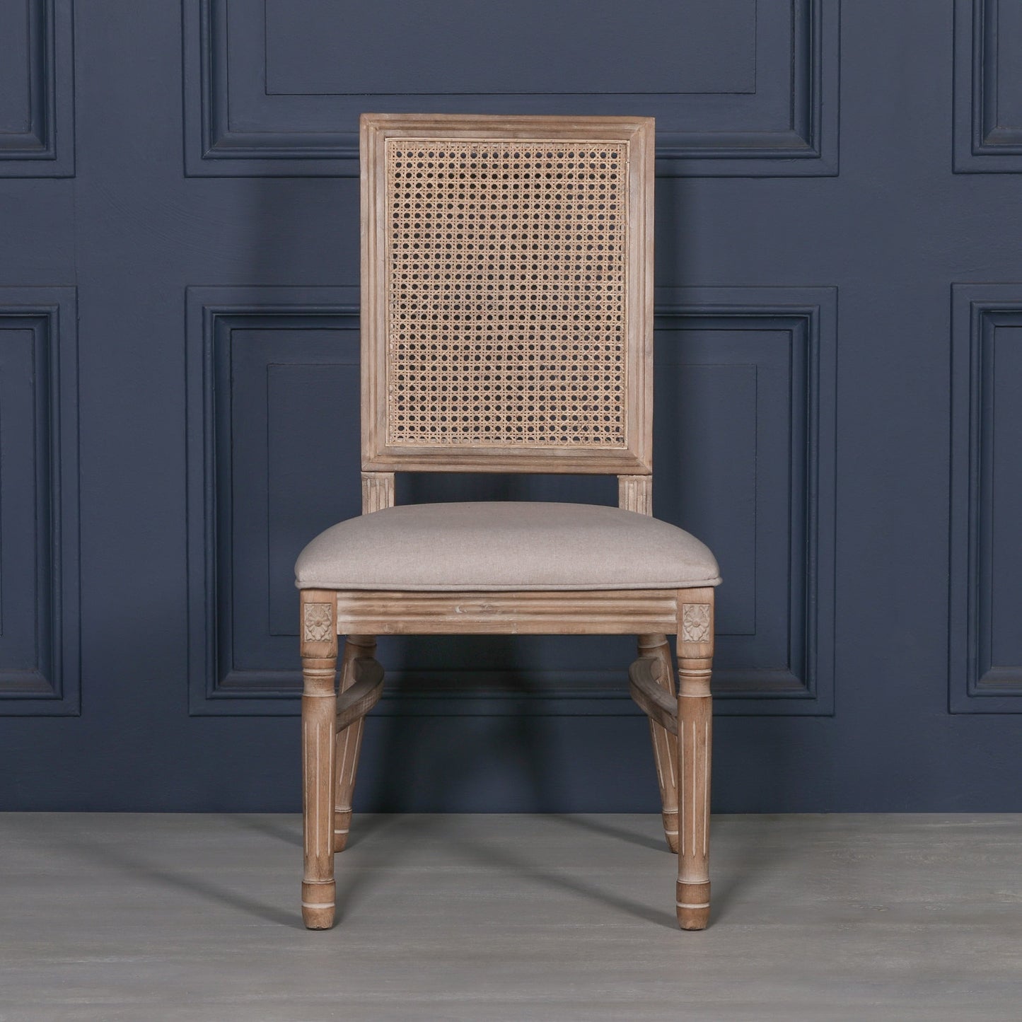 [Set of 2] Maison Reproductions Wooden Louis Upholstered Square Rattan Back Dining Chairs - WDC137
