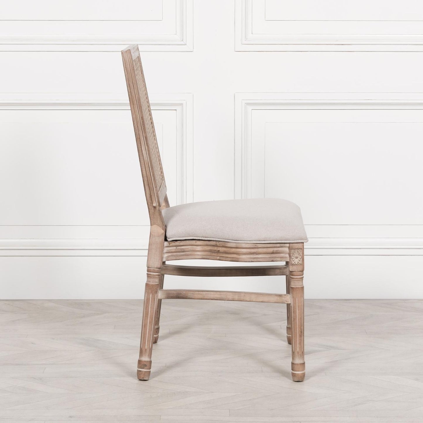 [Set of 2] Maison Reproductions Wooden Louis Upholstered Square Rattan Back Dining Chairs - WDC137