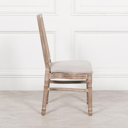 [Set of 2] Maison Reproductions Wooden Louis Upholstered Square Rattan Back Dining Chairs - WDC137