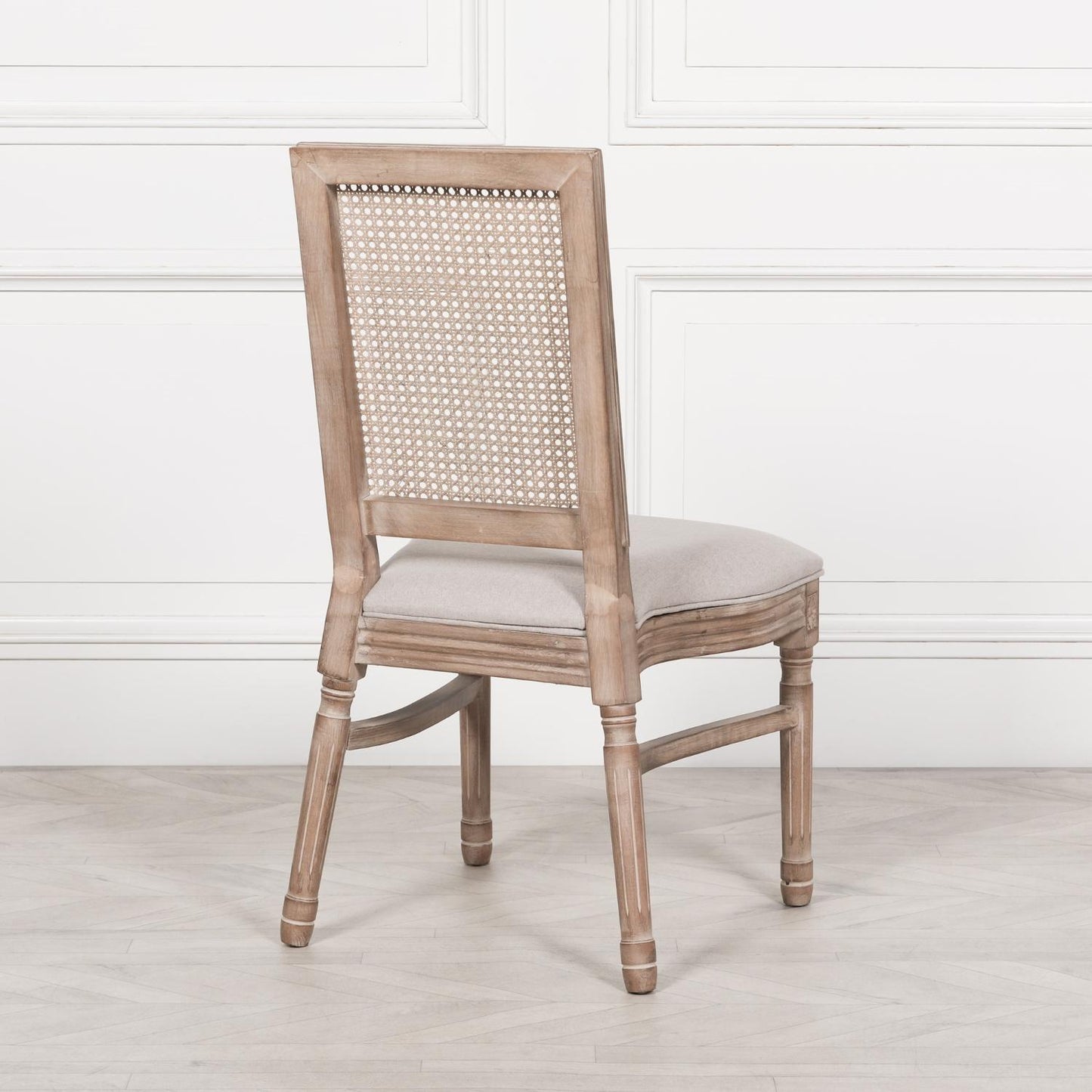 [Set of 2] Maison Reproductions Wooden Louis Upholstered Square Rattan Back Dining Chairs - WDC137