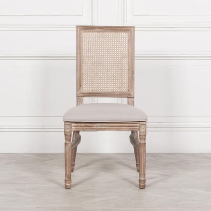 [Set of 2] Maison Reproductions Wooden Louis Upholstered Square Rattan Back Dining Chairs - WDC137