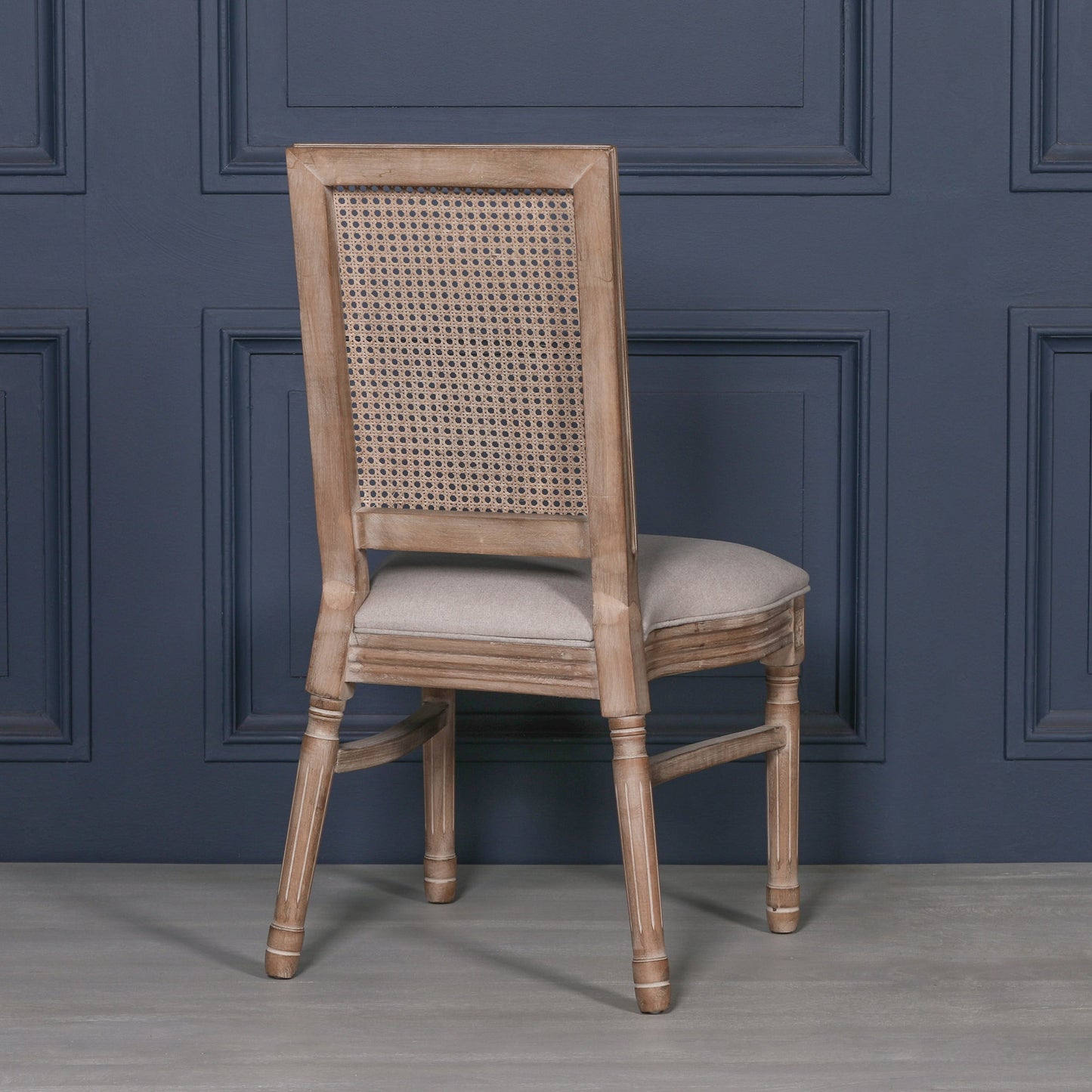 [Set of 2] Maison Reproductions Wooden Louis Upholstered Square Rattan Back Dining Chairs - WDC137