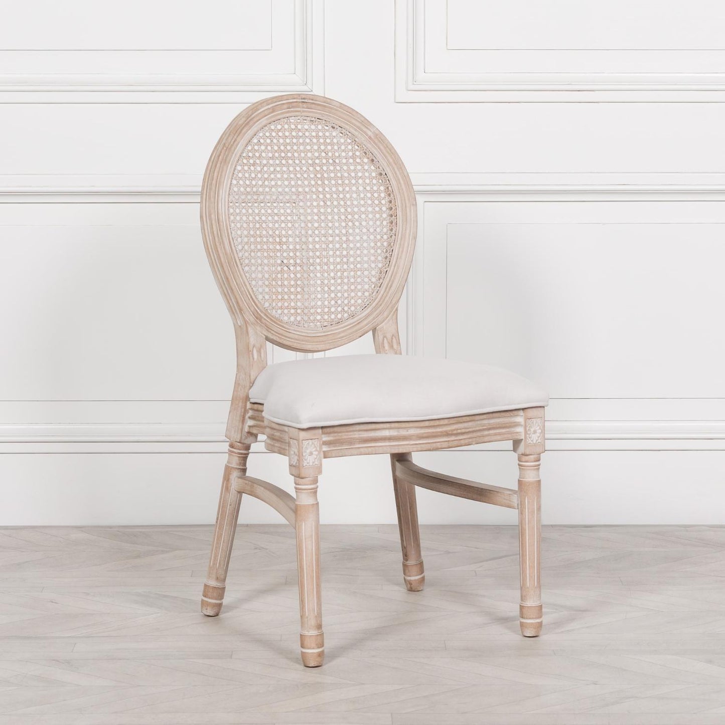 [Set of 2] Maison Reproductions Light Wooden Louis Upholstered Dining Chairs - WDC174