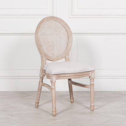 [Set of 2] Maison Reproductions Light Wooden Louis Upholstered Dining Chairs - WDC174