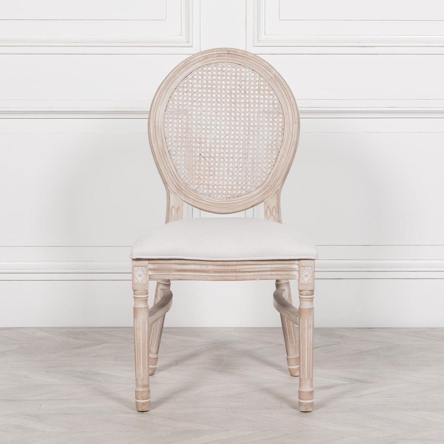 [Set of 2] Maison Reproductions Light Wooden Louis Upholstered Dining Chairs - WDC174