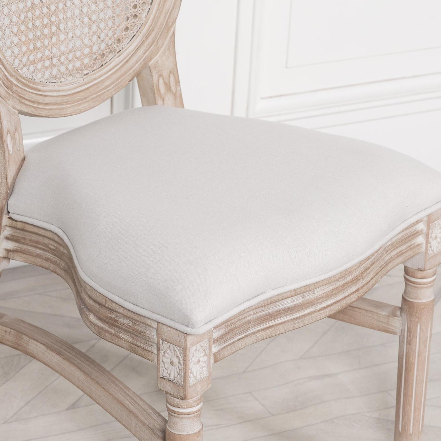 [Set of 2] Maison Reproductions Light Wooden Louis Upholstered Dining Chairs - WDC174