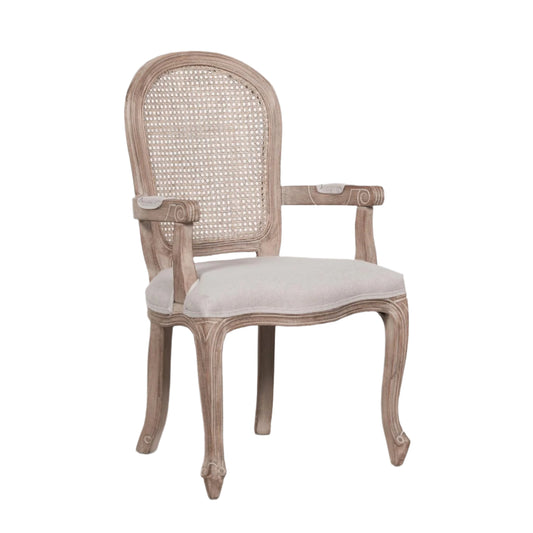[Set of 2] Maison Reproductions Wooden Carver Louis Upholstered Dining Arm Chair - WDC188