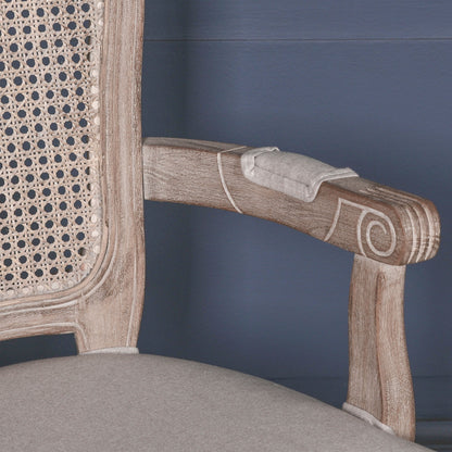 [Set of 2] Maison Reproductions Wooden Carver Louis Upholstered Dining Arm Chair - WDC188