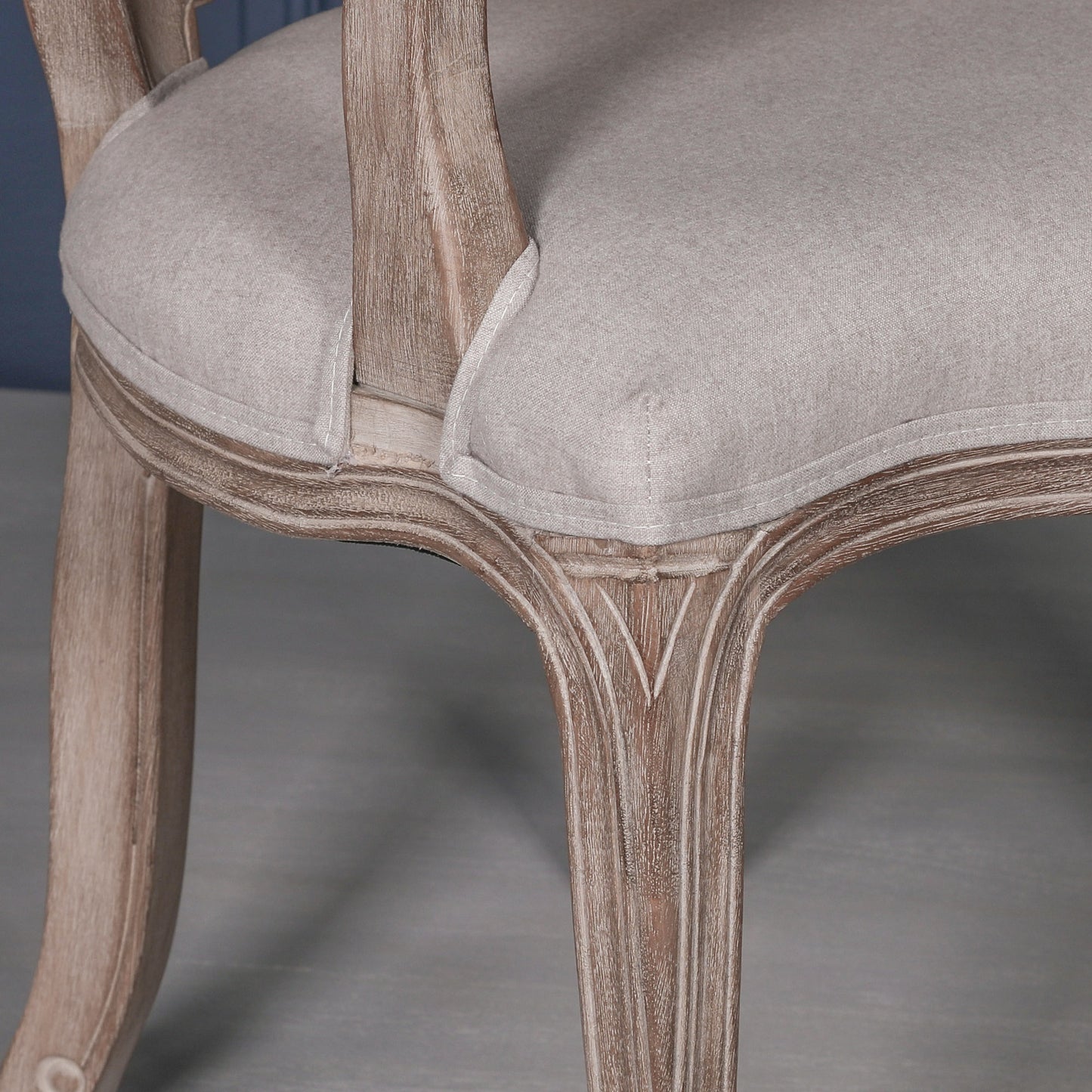 [Set of 2] Maison Reproductions Wooden Carver Louis Upholstered Dining Arm Chair - WDC188