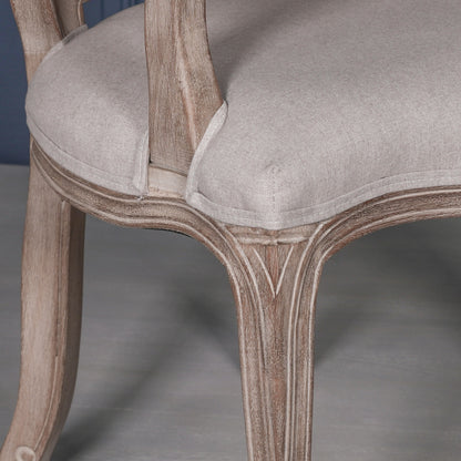 [Set of 2] Maison Reproductions Wooden Carver Louis Upholstered Dining Arm Chair - WDC188