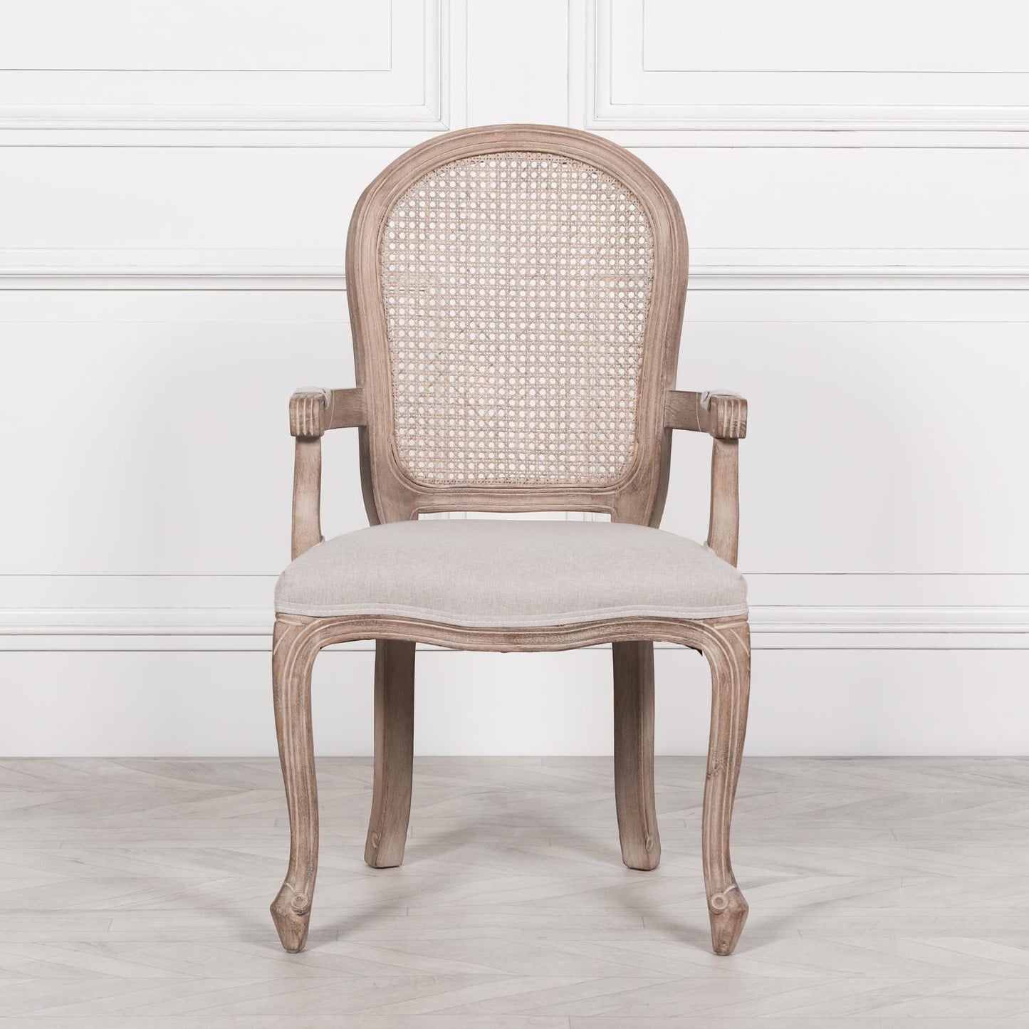 [Set of 2] Maison Reproductions Wooden Carver Louis Upholstered Dining Arm Chair - WDC188