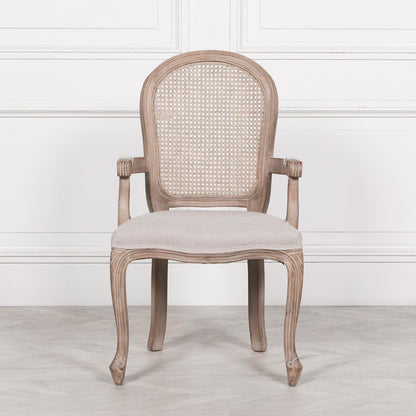 [Set of 2] Maison Reproductions Wooden Carver Louis Upholstered Dining Arm Chair - WDC188