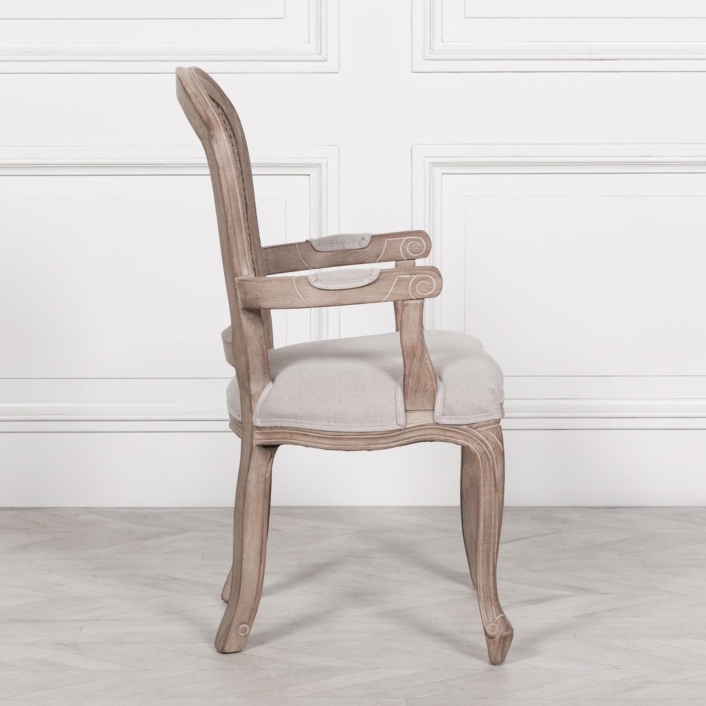 [Set of 2] Maison Reproductions Wooden Carver Louis Upholstered Dining Arm Chair - WDC188