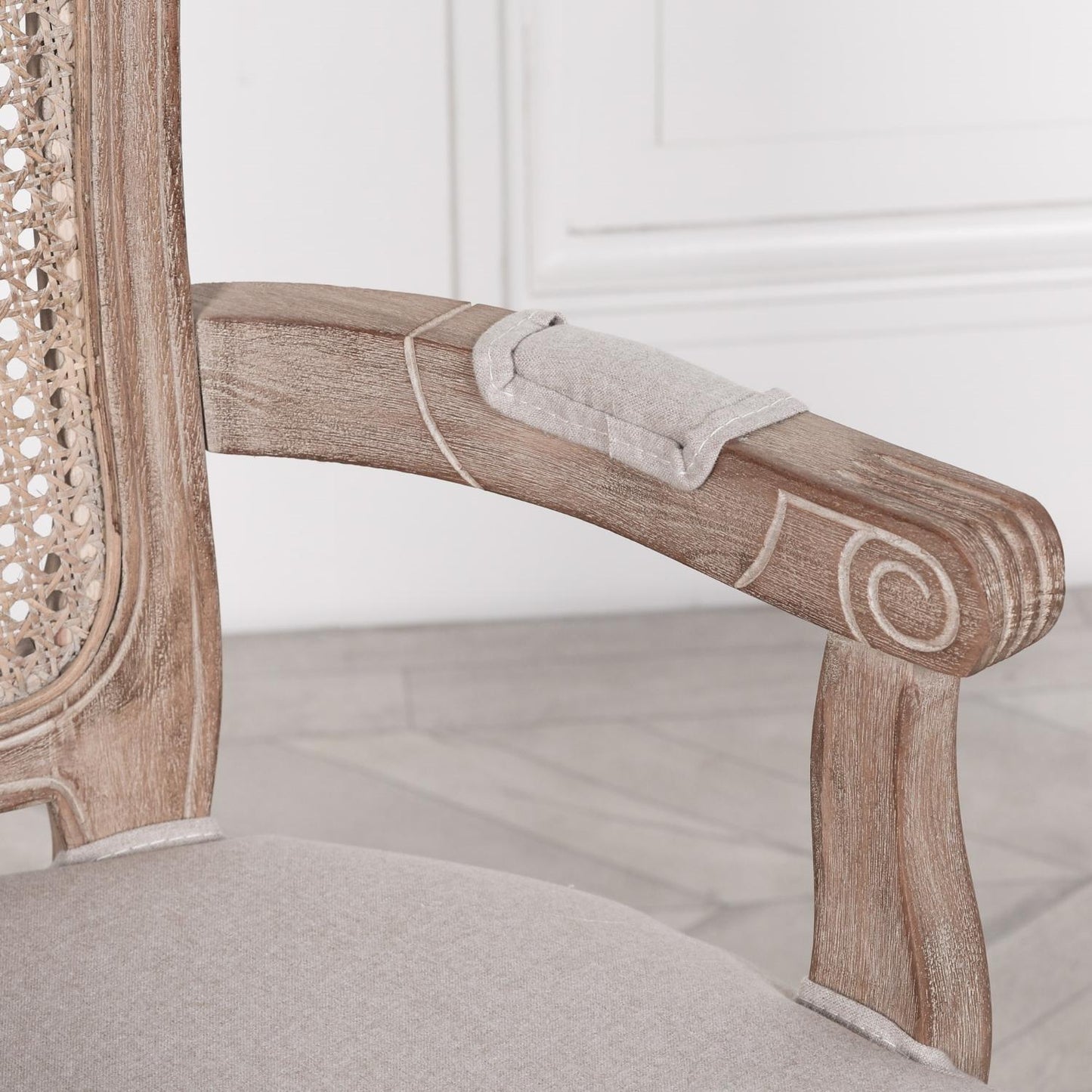 [Set of 2] Maison Reproductions Wooden Carver Louis Upholstered Dining Arm Chair - WDC188