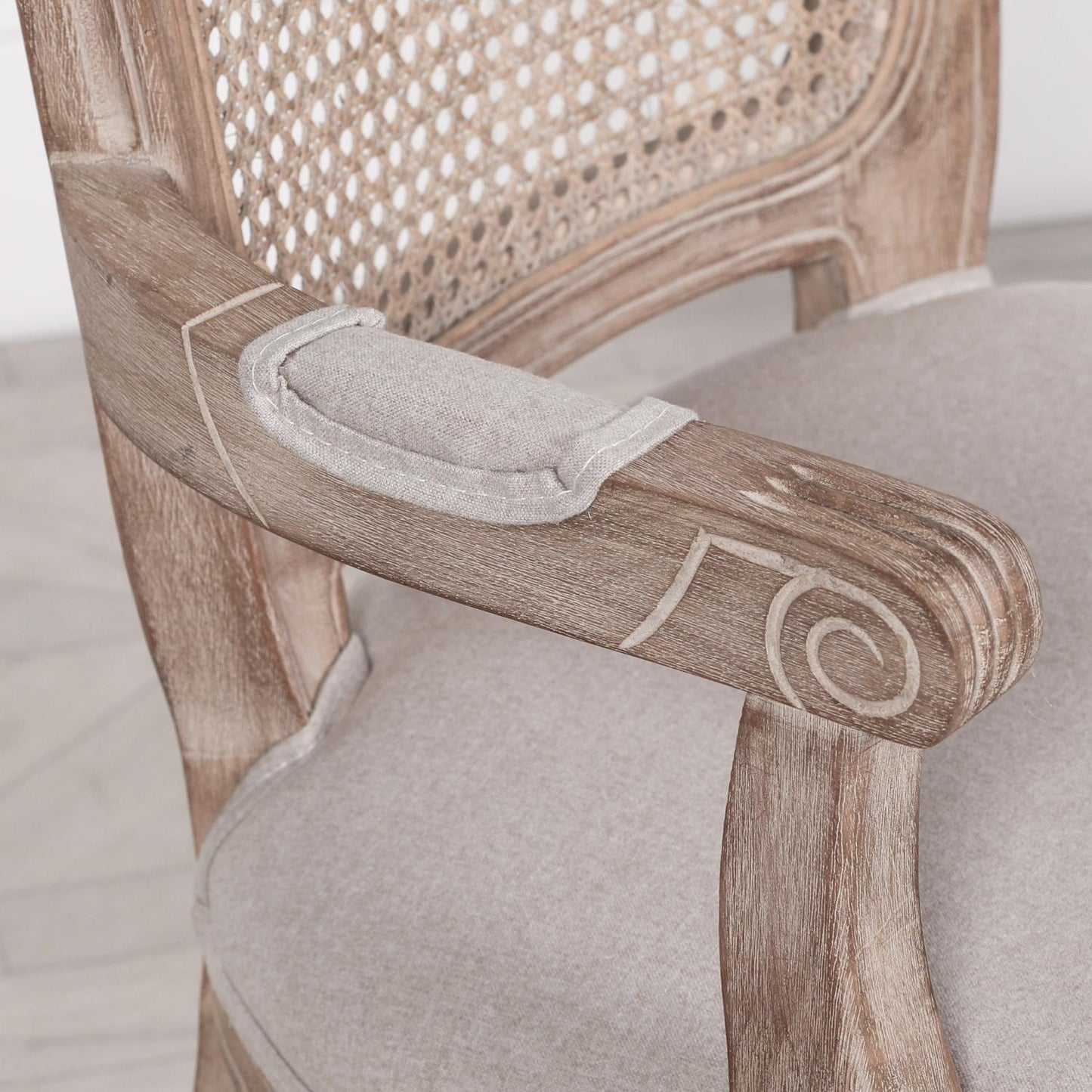 [Set of 2] Maison Reproductions Wooden Carver Louis Upholstered Dining Arm Chair - WDC188