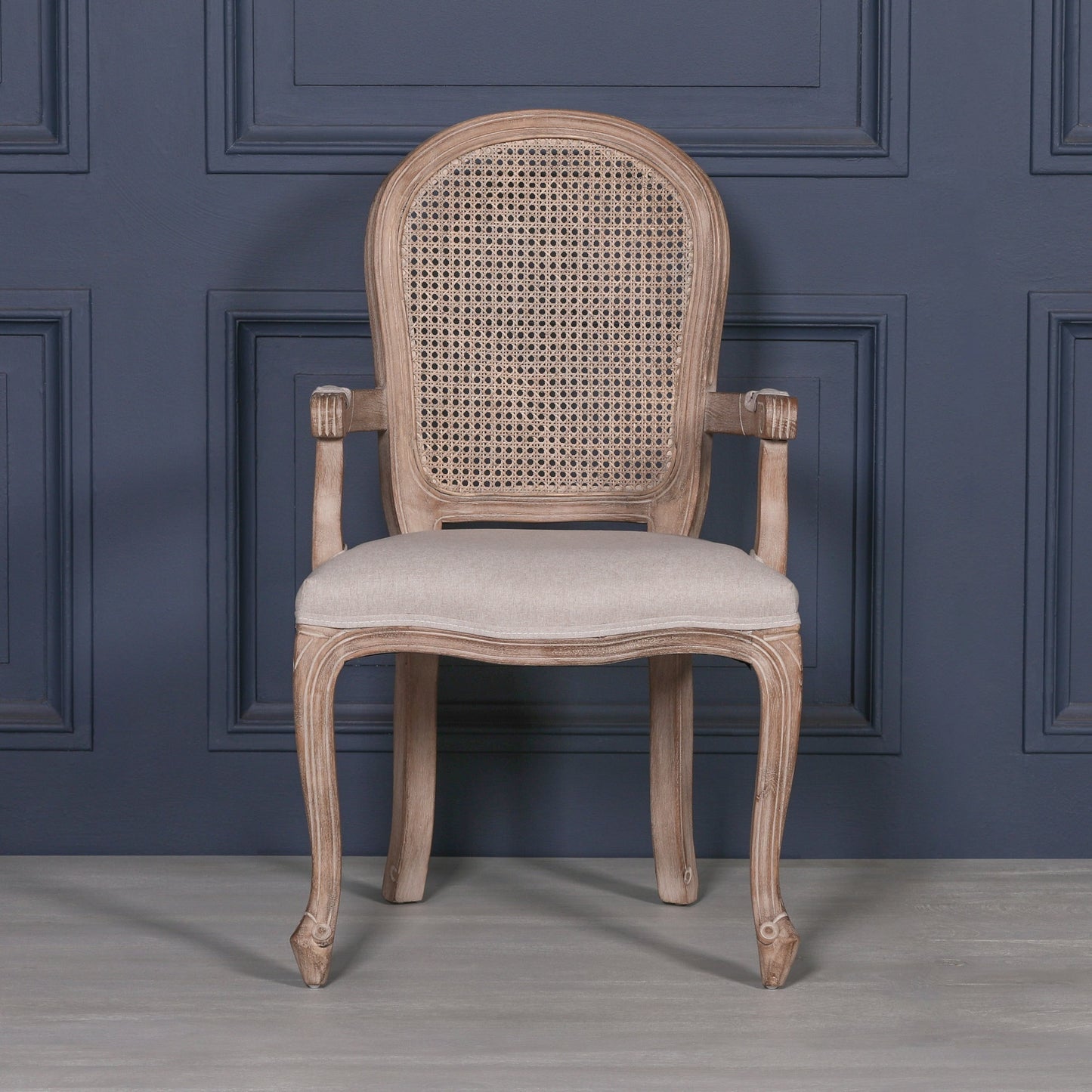 [Set of 2] Maison Reproductions Wooden Carver Louis Upholstered Dining Arm Chair - WDC188