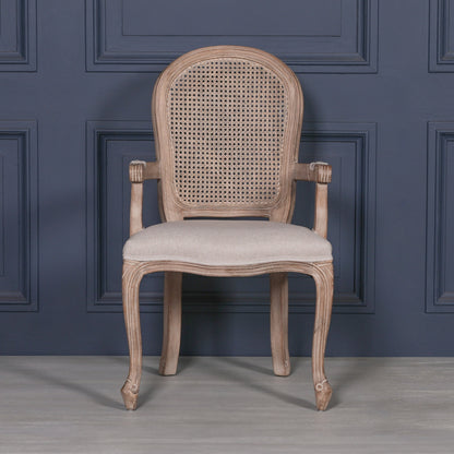 [Set of 2] Maison Reproductions Wooden Carver Louis Upholstered Dining Arm Chair - WDC188