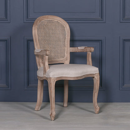 [Set of 2] Maison Reproductions Wooden Carver Louis Upholstered Dining Arm Chair - WDC188