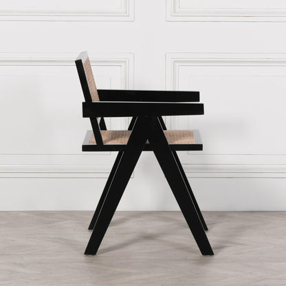 [Set of 2] Maison Reproductions Black Painted Wooden Cane Dining Chairs