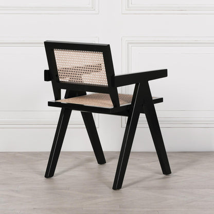 [Set of 2] Maison Reproductions Black Painted Wooden Cane Dining Chairs