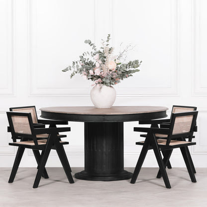[Set of 2] Maison Reproductions Black Painted Wooden Cane Dining Chairs