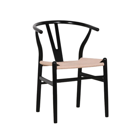 [Set of 2] Maison Reproductions Wishbone Black Painted Wooden Dining Chairs